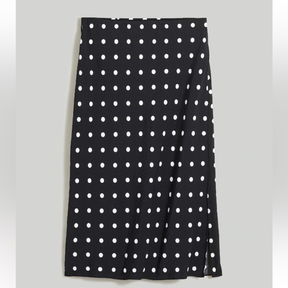 Madewell Womens Layton Midi Slip Skirt Black & White Polka Dot Size 8 Preppy - Picture 2 of 8